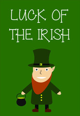 Vector Saint Patrick illustration. St. Patrick greeting card wirh pot of gold on the green background. Flat illustration for Patrick day.