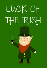 Vector Saint Patrick illustration. St. Patrick greeting card wirh clover ot the green background. Flat illustration for Patrick day.