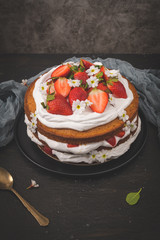 Sponge cake with fresh strawberries
