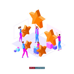 Trendy flat illustration. Customer reviews rating concept. Online shopping. Feedback. Customer support. Template for your design works. Vector graphics.