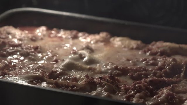 Lasagne time lapse in oven, italian food