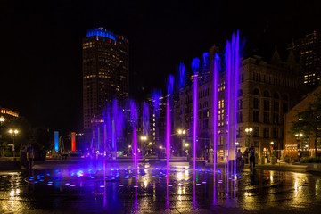 Fototapeta na wymiar A Colorful Fountain in Boston City