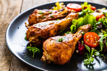 Barbecue chicken drumsticks with roast vegetables