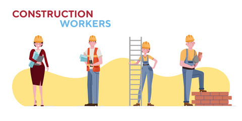 Construction workers set. Builders, engineer, architect flat vector illustration. Site, building works, occupation concept for banner, website design or landing web page