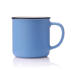 Side view of blue ceramic coffee mug