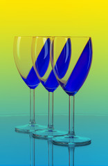 glasses on blue background