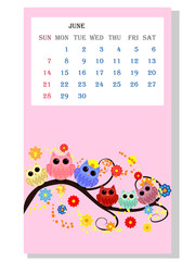 Calendar 2021. Cute owls and birds for every month.