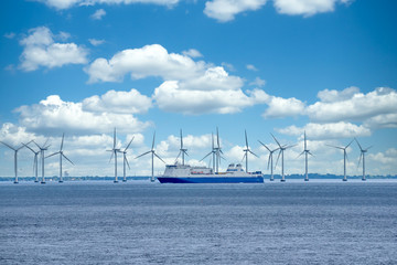 Wind turbine plant in the bay