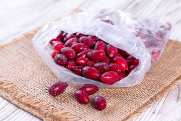 Frozen dogwood in a plastic bag