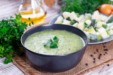 Zucchini cream soup in a bowl
