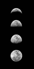 Fases lunares, poster vertical. Luna, fondo negro - obrazy, fototapety, plakaty