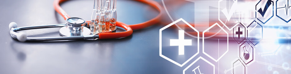 Obraz premium Test tubes with drugs and tests to test the victims and treat the infected. Ampoules with medicines. Set of test tubes with medicine.