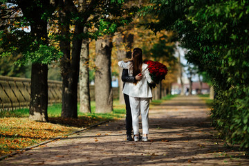 Fototapeta premium Beautiful couple man and woman. Romantic theme with girlfriend and boyfriend. Spring, summer photo relationships, love, valentines day