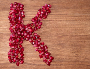 Garnet grains on wooden desk