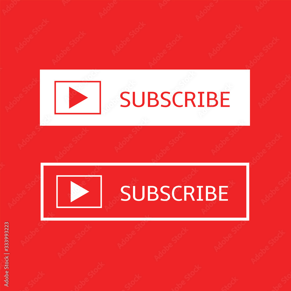Poster subscribe banner template. red and white subscribe button with play arrow sign on red background, so