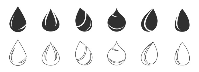 Vector drop black and white icons isolated with white and black lines