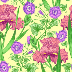 Seamless vector pattern with flowers.