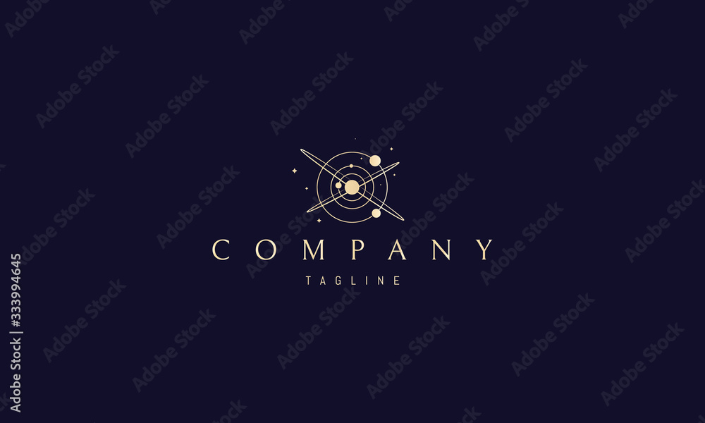Canvas Prints vector golden logo on which an abstract image of space and planets.