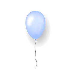Blue balloon 3D, thread, isolated white background. Color glossy flying baloon, ribbon for birthday celebrate, surprise. Helium ballon gift. Realistic shape, design happy bday Vector illustration
