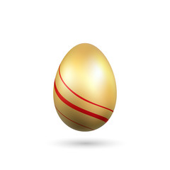 Easter egg 3D icon. Gold red egg isolated white background. Golden design template, decoration Happy Easter celebration. Holiday element. Shiny pattern. Traditional symbol spring. Vector illustration