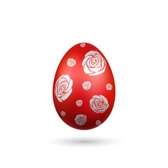 Easter egg 3D icon. Red silver egg, isolated white background. Bright realistic design, decoration for Happy Easter celebration. Holiday element. Shiny pattern. Spring symbol. Vector illustration