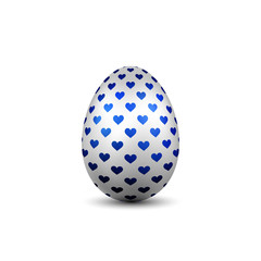 Easter egg 3D icon. Silver color egg, isolated white background. Bright realistic design, decoration for Happy Easter celebration. Holiday element. Shiny pattern. Spring symbol. Vector illustration