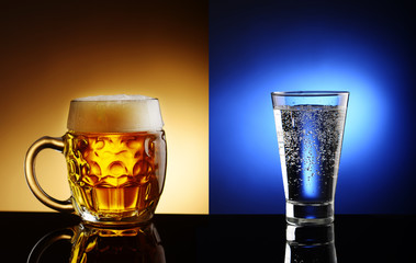 Picture of glass of gold beer and water