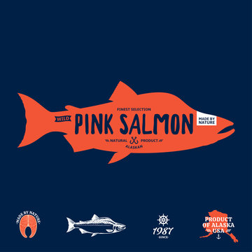 Vector wild alaskan pink salmon label