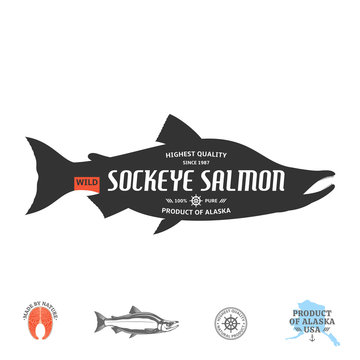 Vector wild alaskan sockeye salmon label