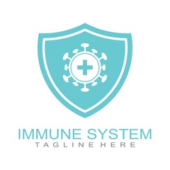 Immune system logo design vector. Medical shield against viruses and bacterium.