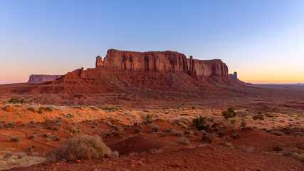 View of Monument Valley in the taime of beautiful sunrise on the border between Arizona and Utah, USA