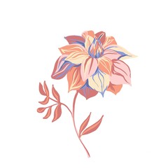 Stylized motif flower isolated on the white background. Colorful Peony. Vector illustration for greeting, wedding, floral design. Ornate. Indigo, blue color