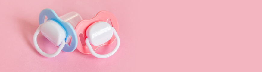 baby accessories for newborns on a colored background. selective focus.