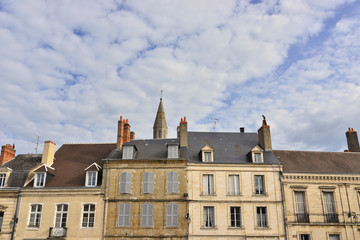 Fototapeta na wymiar Architecture place du marché à la Châtre (36400), département de l'Indre en région Centre-Val-de-Loire , France