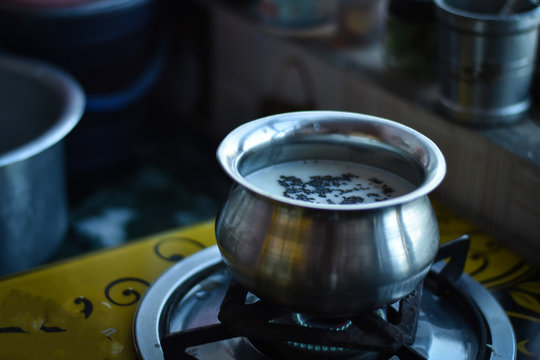 Boy Making A Tea In A Pan, Indian Tea (Chai)