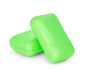Pieces of green soap isolated on white background.