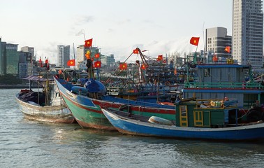 colorful fishing fleet in da nang