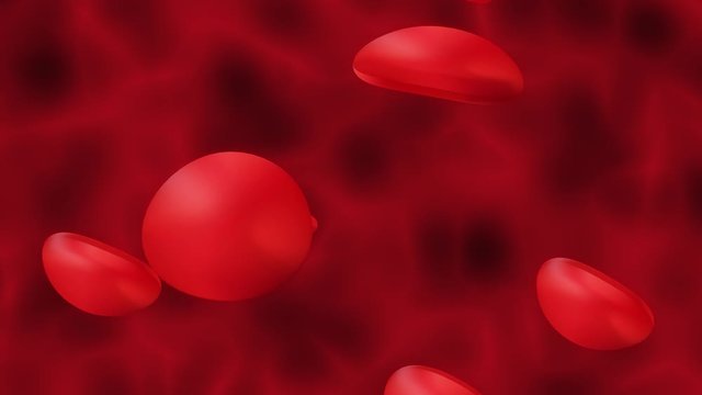 Red blood cells in vein 3D animation. Blood cells in an artery, flow inside body, medical human health-care. Human vein under microscope.