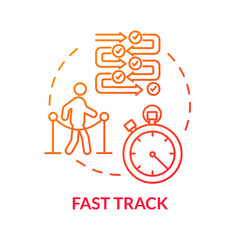 Airport fast track concept icon. Airline VIP pass, flight luxury class benefit idea thin line illustration. Passport control, short trip. Vector isolated outline RGB color drawing
