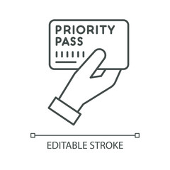 Priority pass pixel perfect linear icon. Boarding ticket for airplane flight. Premium certificate. Thin line customizable illustration. Contour symbol. Vector isolated outline drawing. Editable stroke