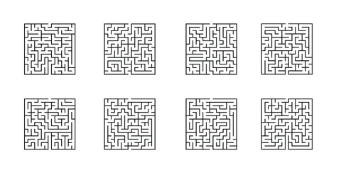 Set of 8 square mazes, 15 cells wide, no solution