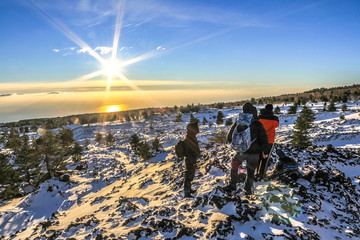 Sunrise on Etna mountain covered snow - Monti Sartorius