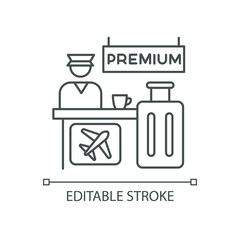 Premium airplane reservation pixel perfect linear icon. Lounge area for comfortable waiting. Thin line customizable illustration. Contour symbol. Vector isolated outline drawing. Editable stroke