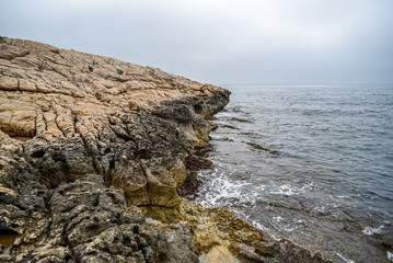 Spain's rocky coast on the Mediterranean in vintage version.