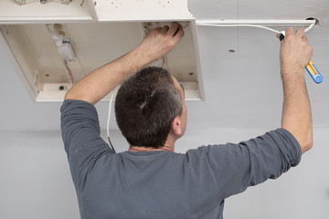Fototapeta premium The profession of electrician is one of the most demanding and responsible professions of a construction worker.