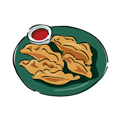 Fried meat with sauce on it isolated on a white background in EPS10