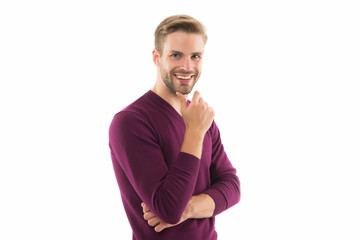Barber services. He always looks impeccable. Looking trendy. Facial care. Handsome man isolated on...