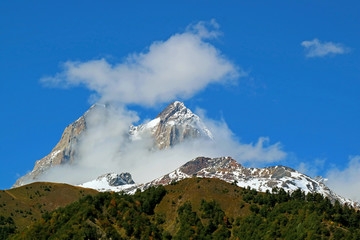 Double Summit of Mount Ushba, One of the Most Notable Peaks of the Greater Caucasus Range, Svaneti region, Georgia