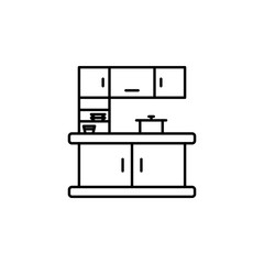 cabinets, furniture, kitchen line illustration icon on white background.