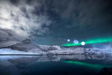 Polarlicht über dem Fjord - Lototen - Norwegen im Winter